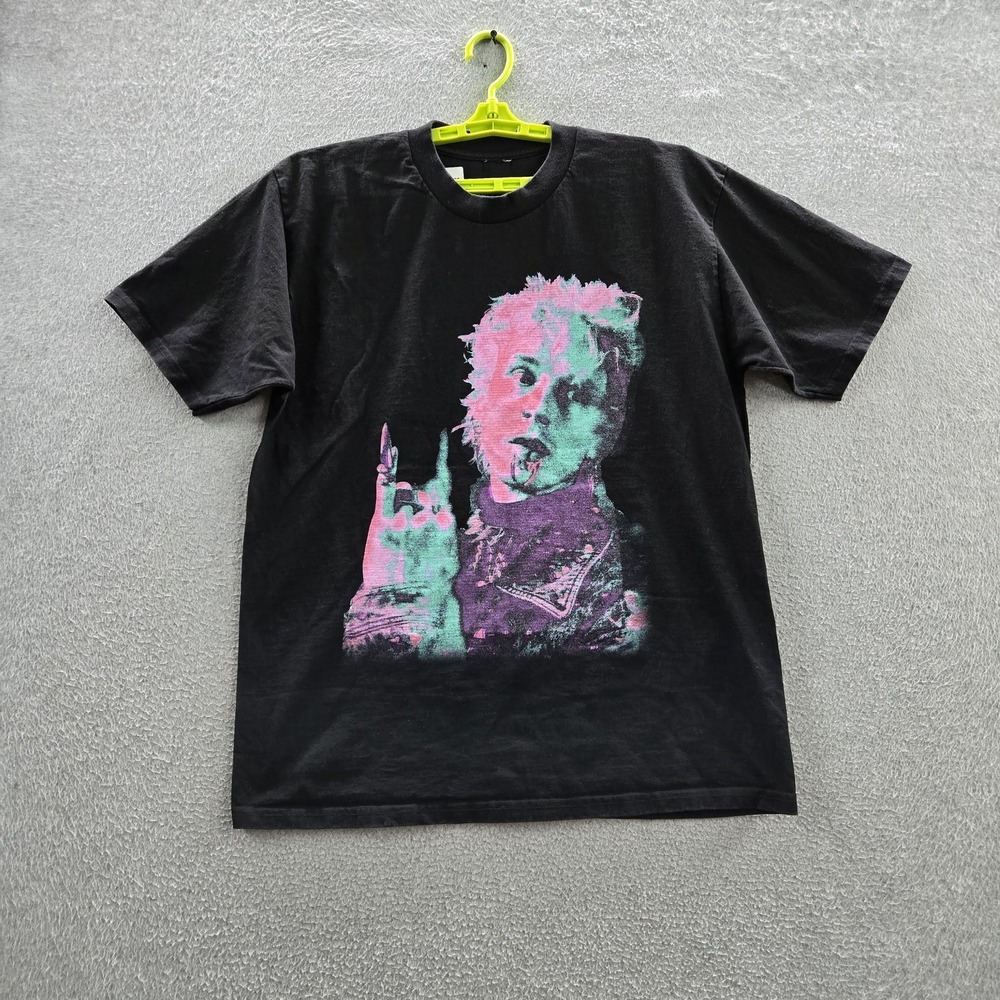 Black Graphic Long Sleeve Tee with Pink & Teal Print - Unbranded